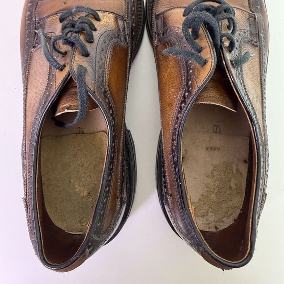 Vintage Nunn Bush Two Tone Brown Wingtip Brogue Oxford Dress Shoes Mens 7.5D USA main image 9